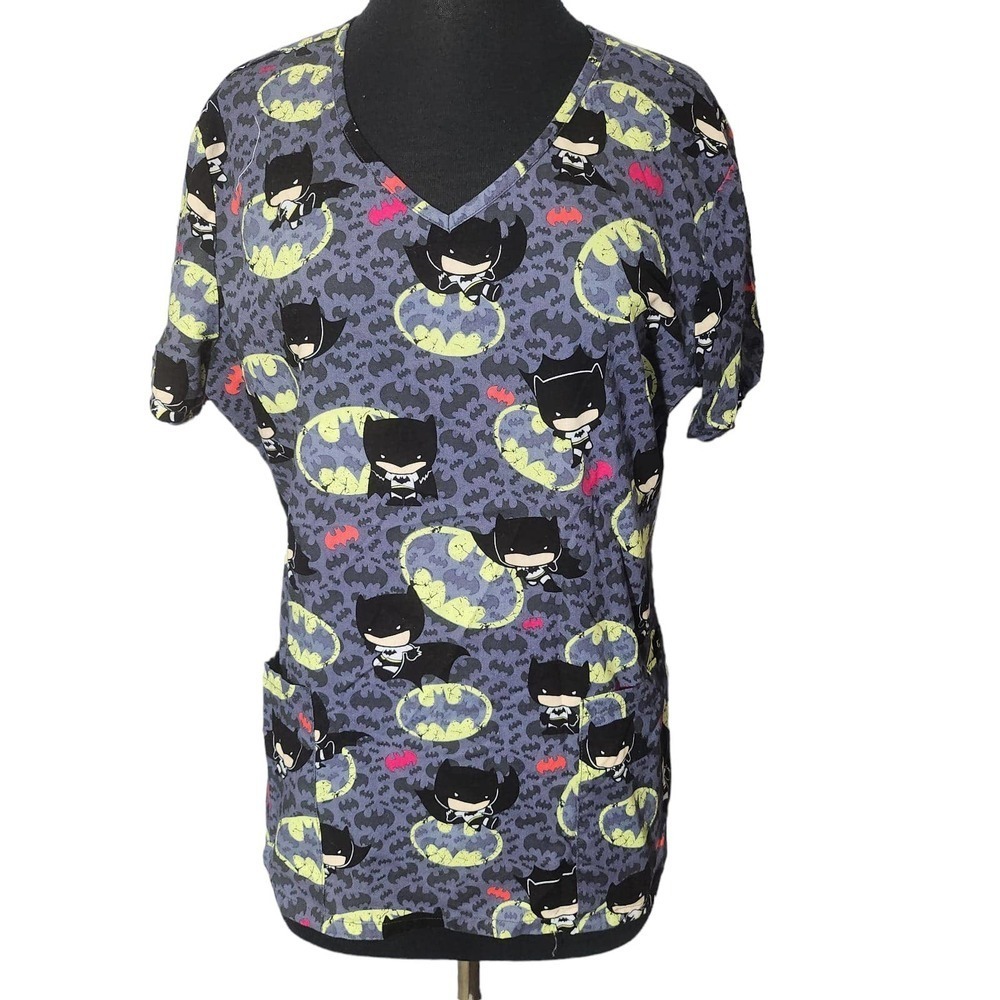 Baby Batman Short Sleeve Scrubs Top Multicolor Superhero sz L